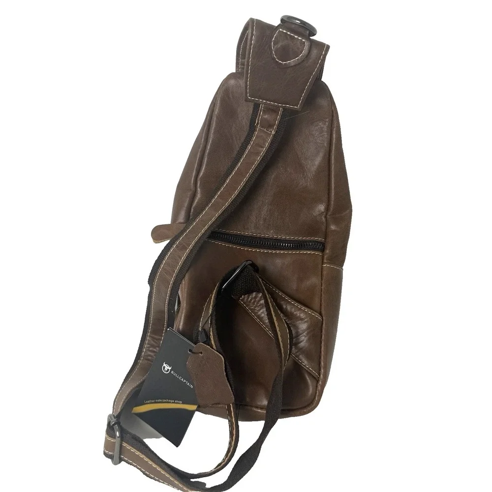 Leather Sling Bag Mens Chest Bag Casual Shoulder Crossbody Bags Travel Hiking...
